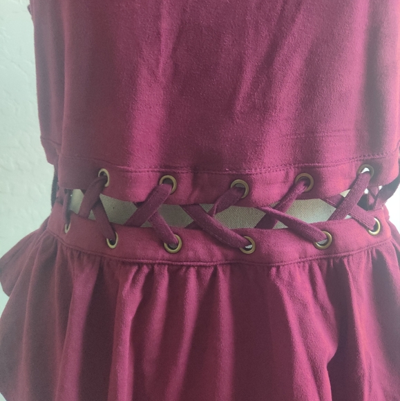 🆕 Ladakh burgundy Renaissance medieval cosplay peplum open back midi dress (M) - Picture 2 of 8